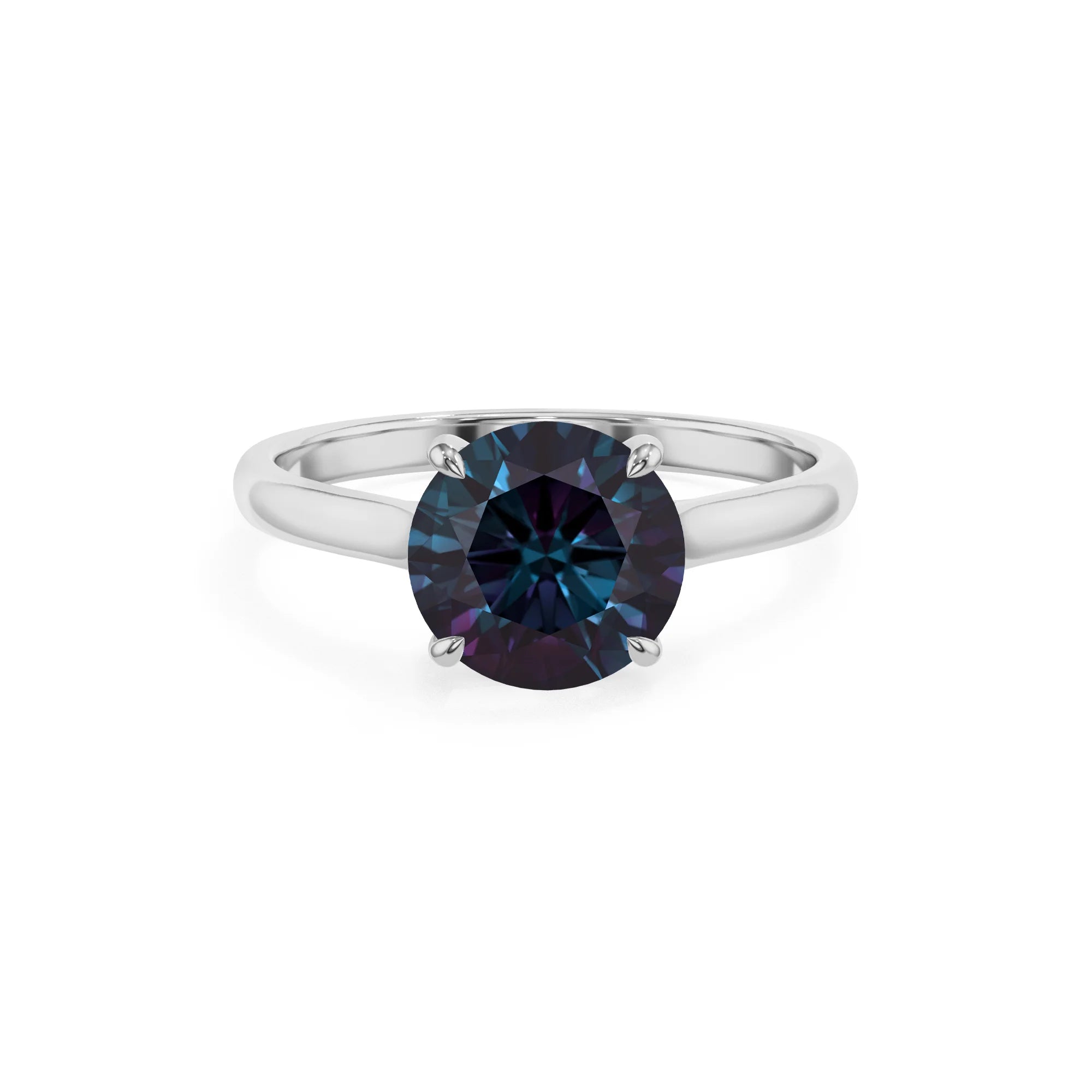lab grown alexandrite round solitaire rings in white gold