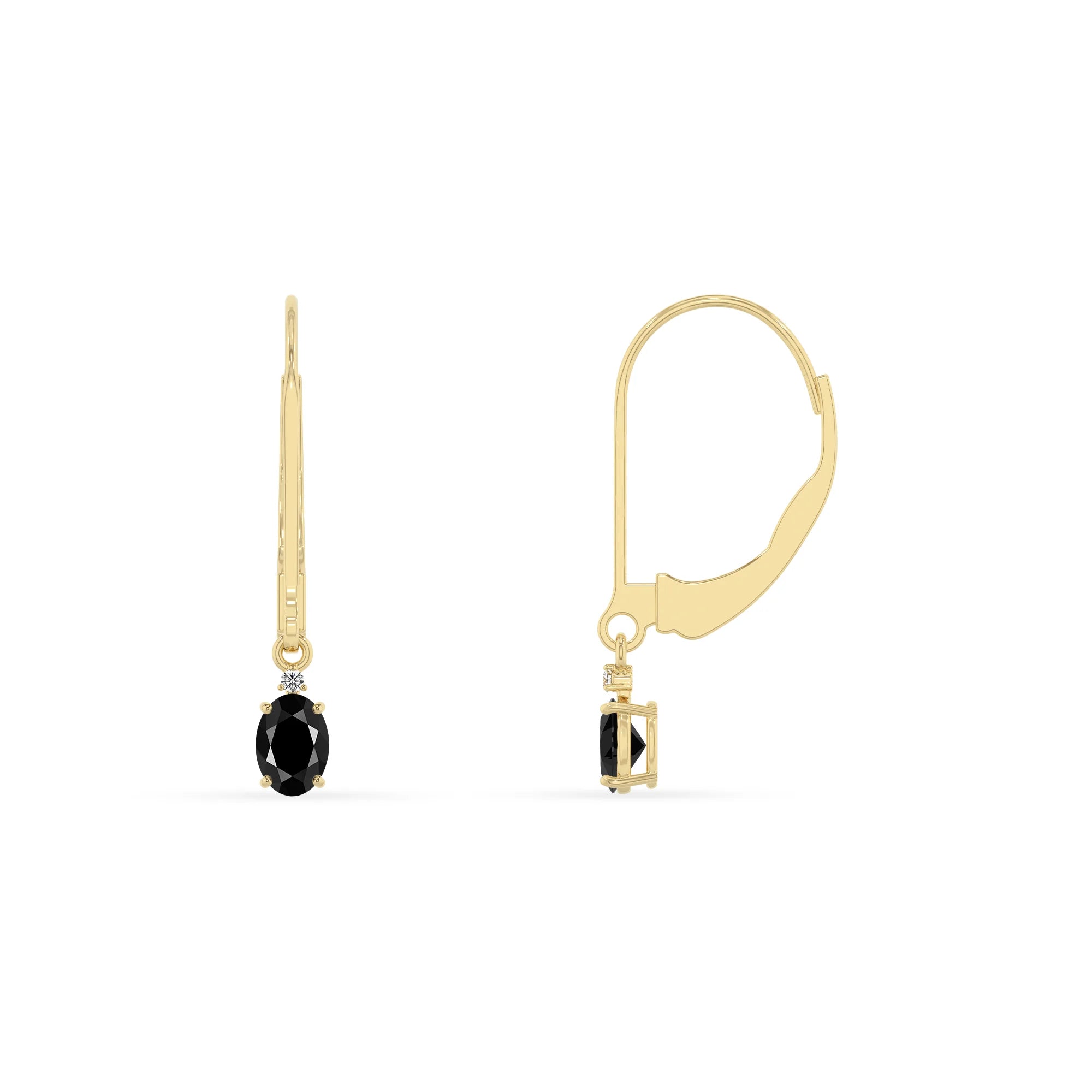 natural black onyx oval drop earrings in yellow gold