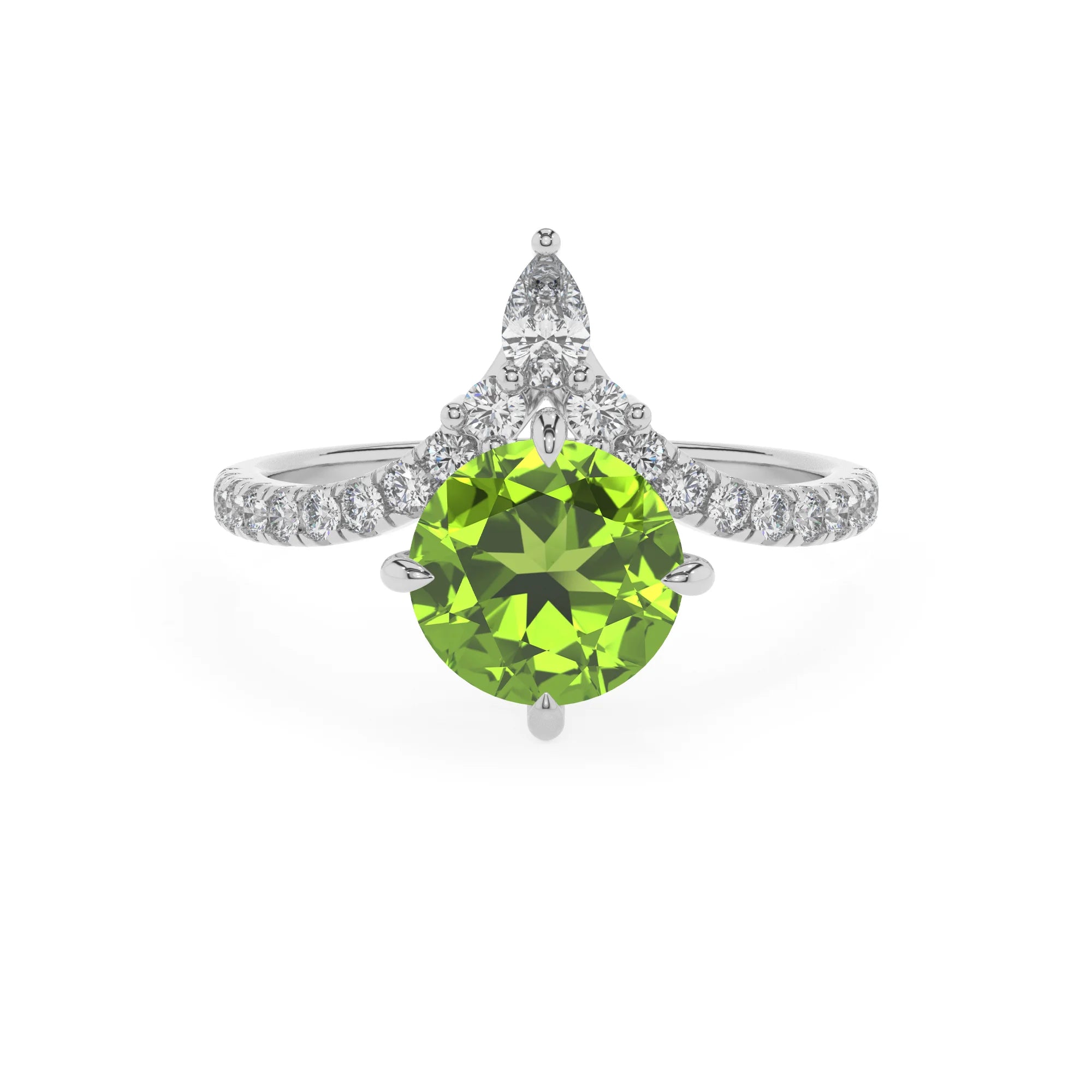 natural peridot round solitaire rings in sterling silver