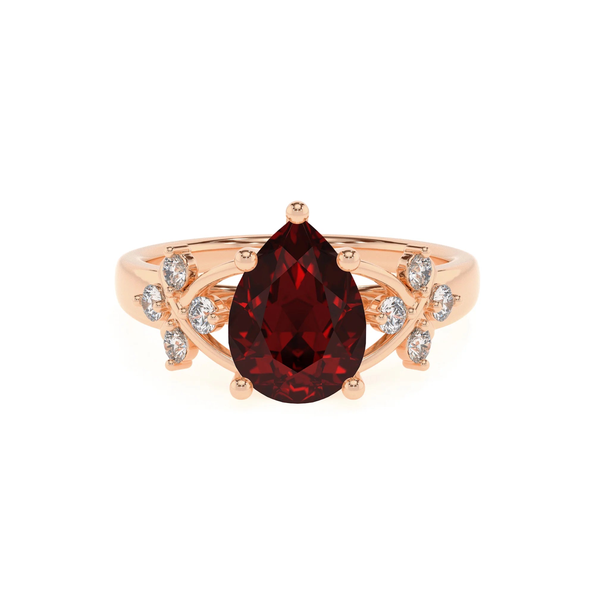natural garnet pear solitaire rings in rose gold
