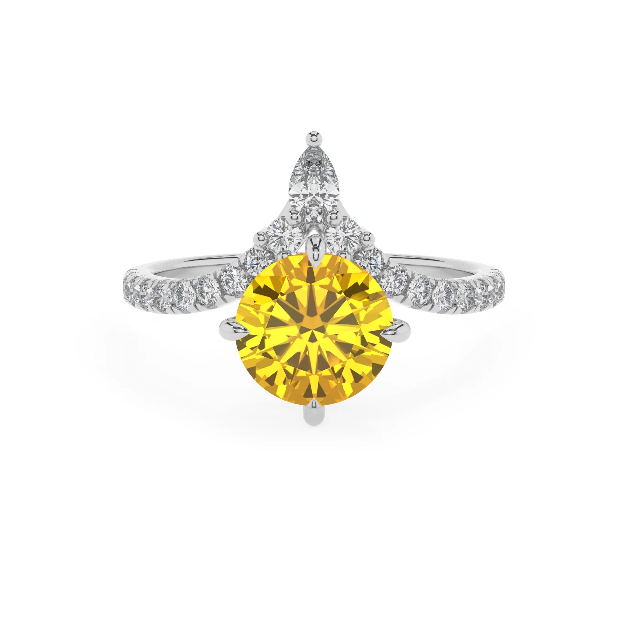 lab grown yellow-sapphire round solitaire rings in platinum