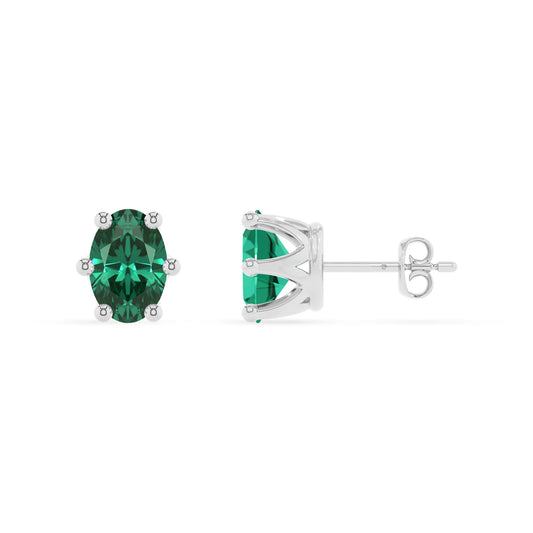 lab grown emerald oval stud earrings in sterling silver