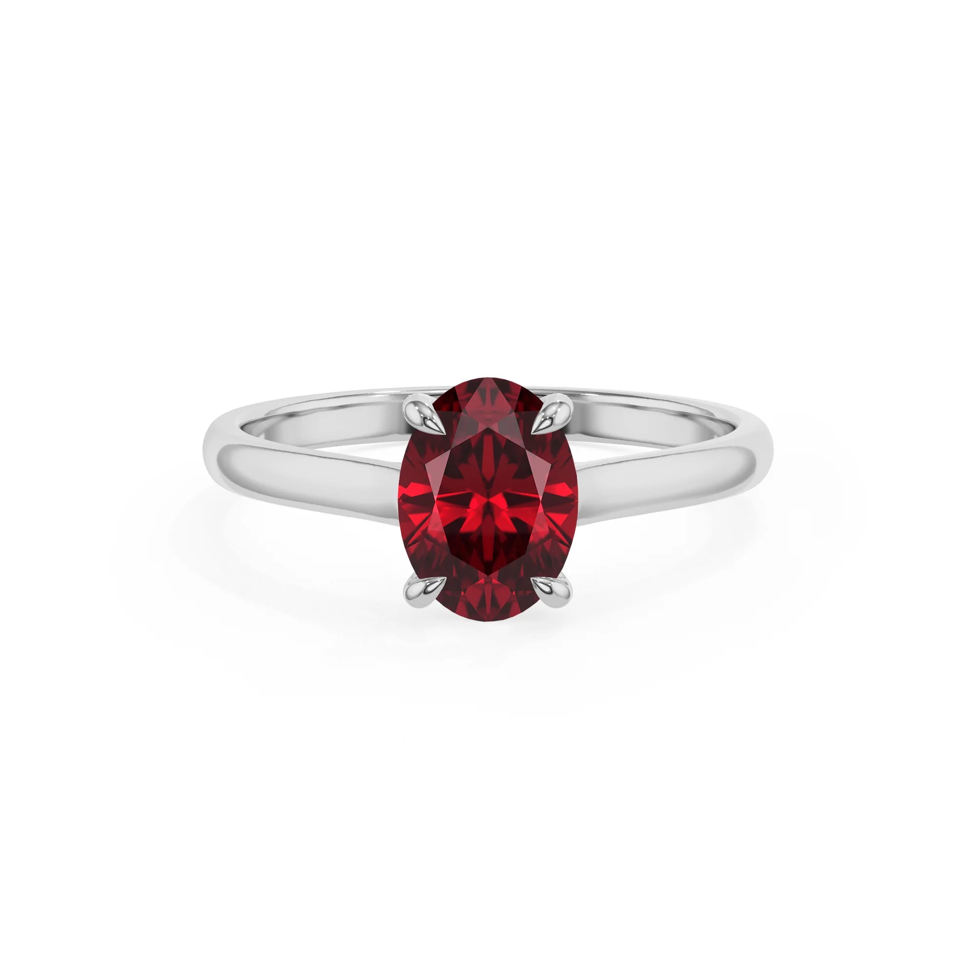 lab grown ruby oval solitaire rings in sterling silver