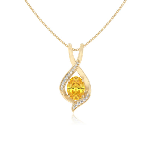 lab grown yellow-sapphire oval solitaire necklaces in yellow gold