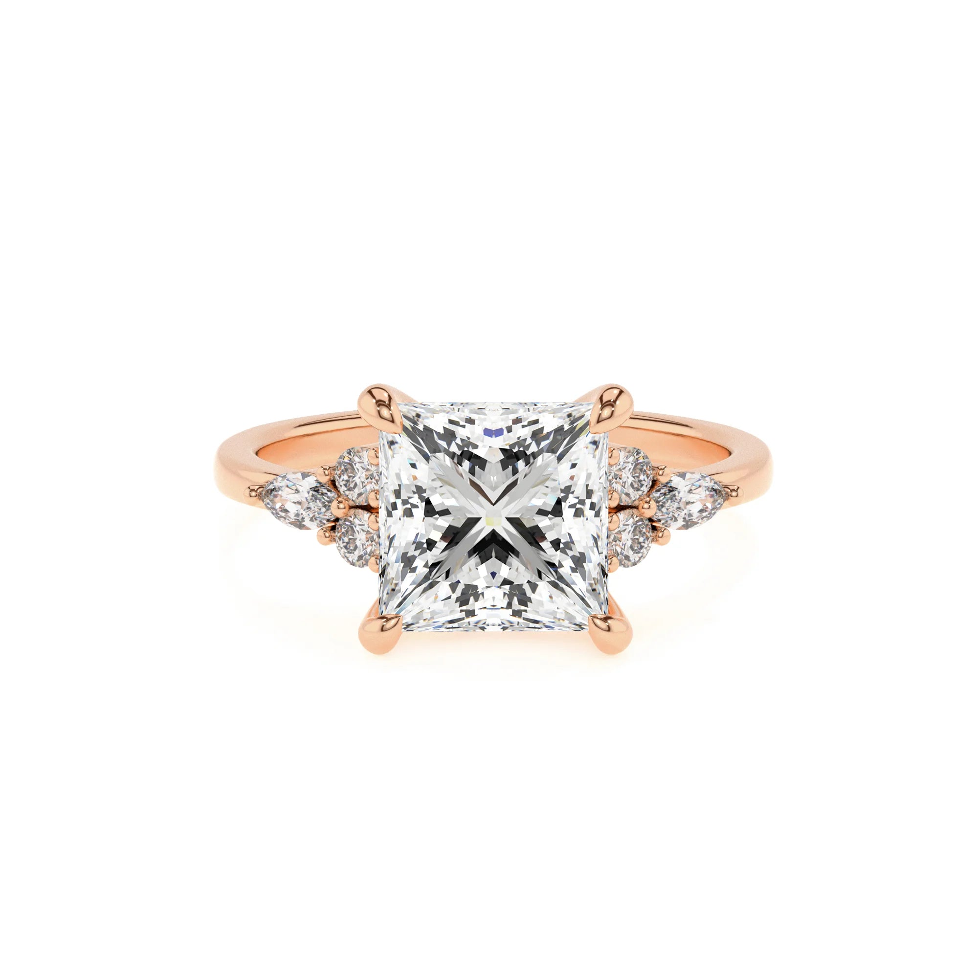 lab grown moissanite princess solitaire rings in rose gold
