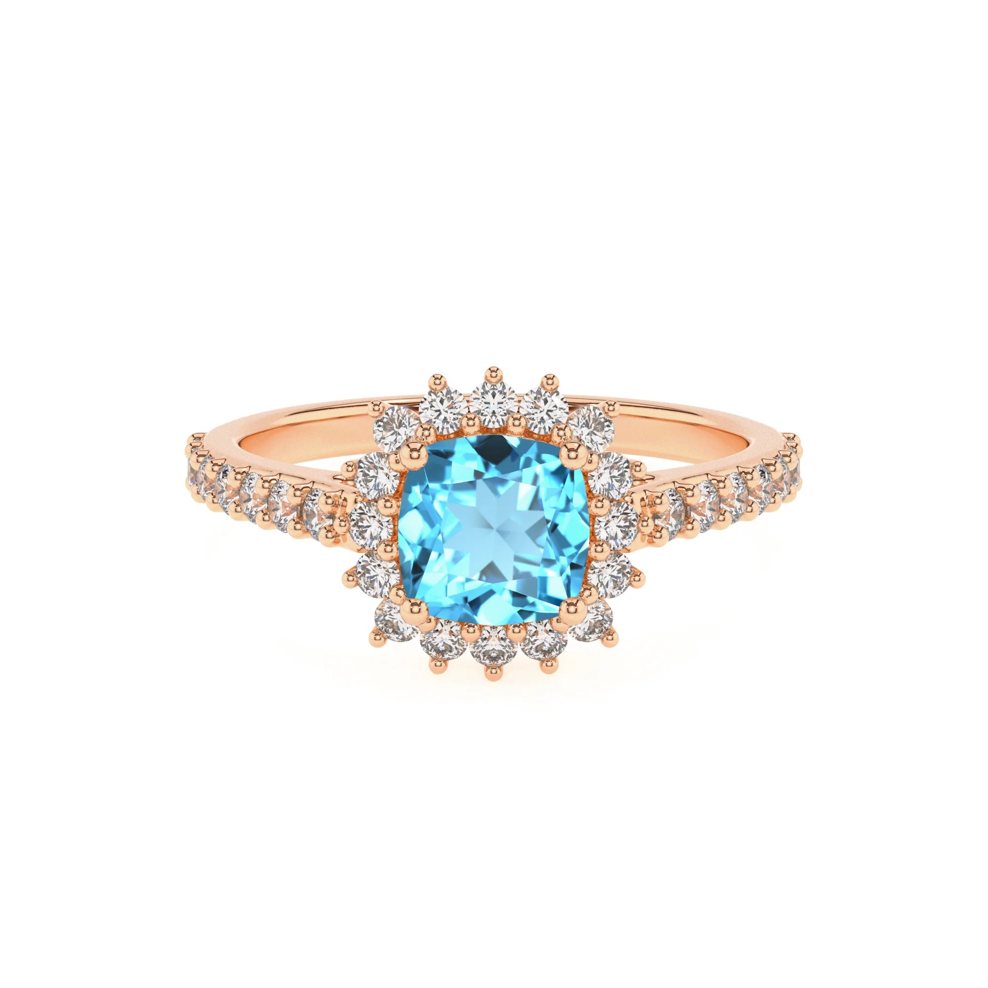 natural swiss-blue-topaz cushion solitaire rings in rose gold