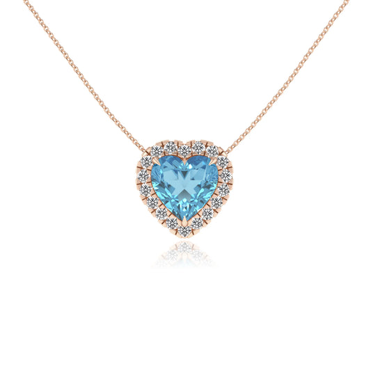 natural swiss blue topaz heart solitaire necklaces in rose gold
