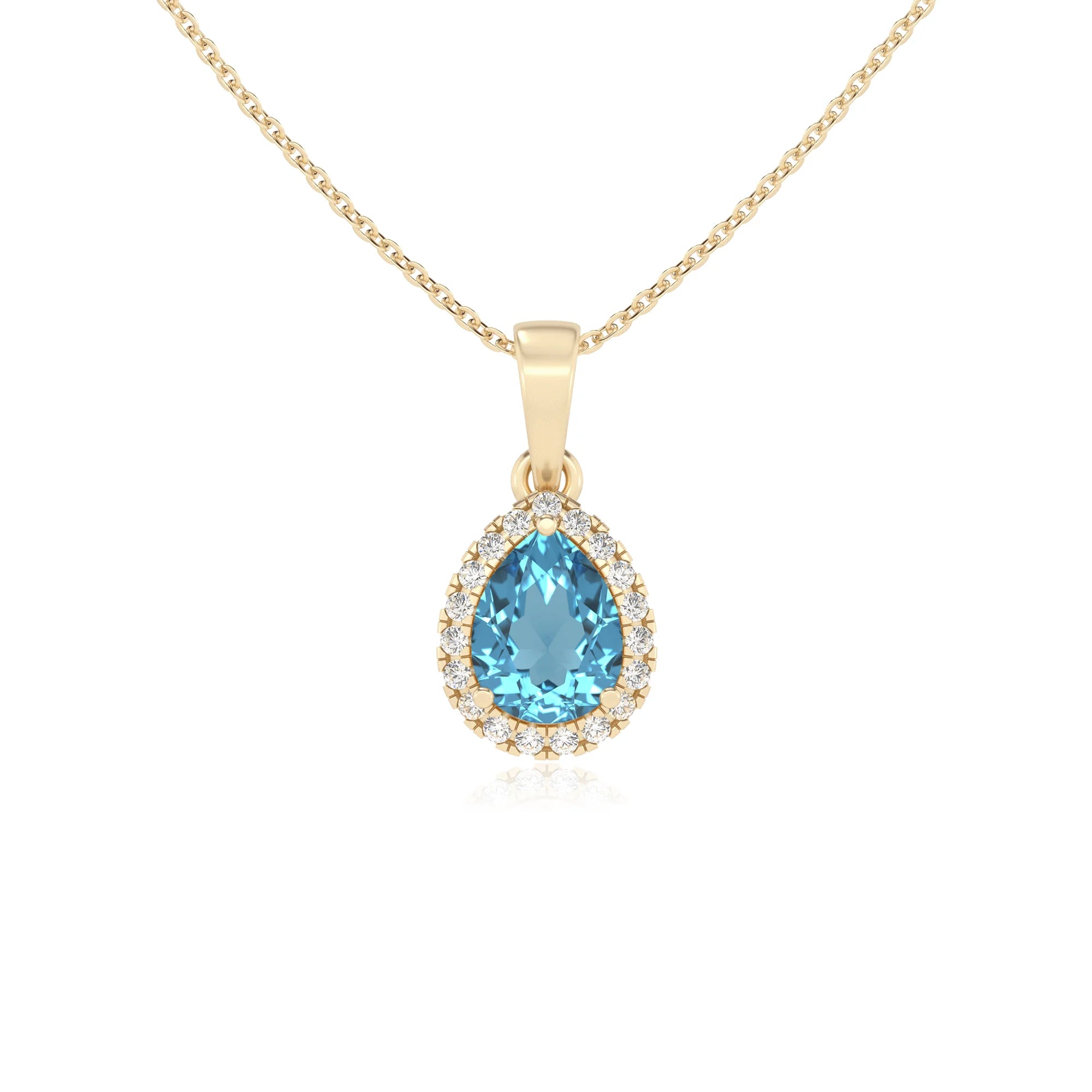 natural swiss-blue-topaz pear solitaire necklaces in yellow gold
