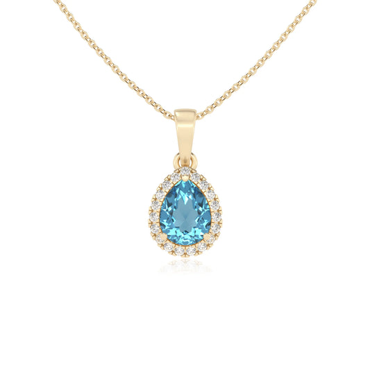 natural swiss-blue-topaz pear solitaire necklaces in yellow gold