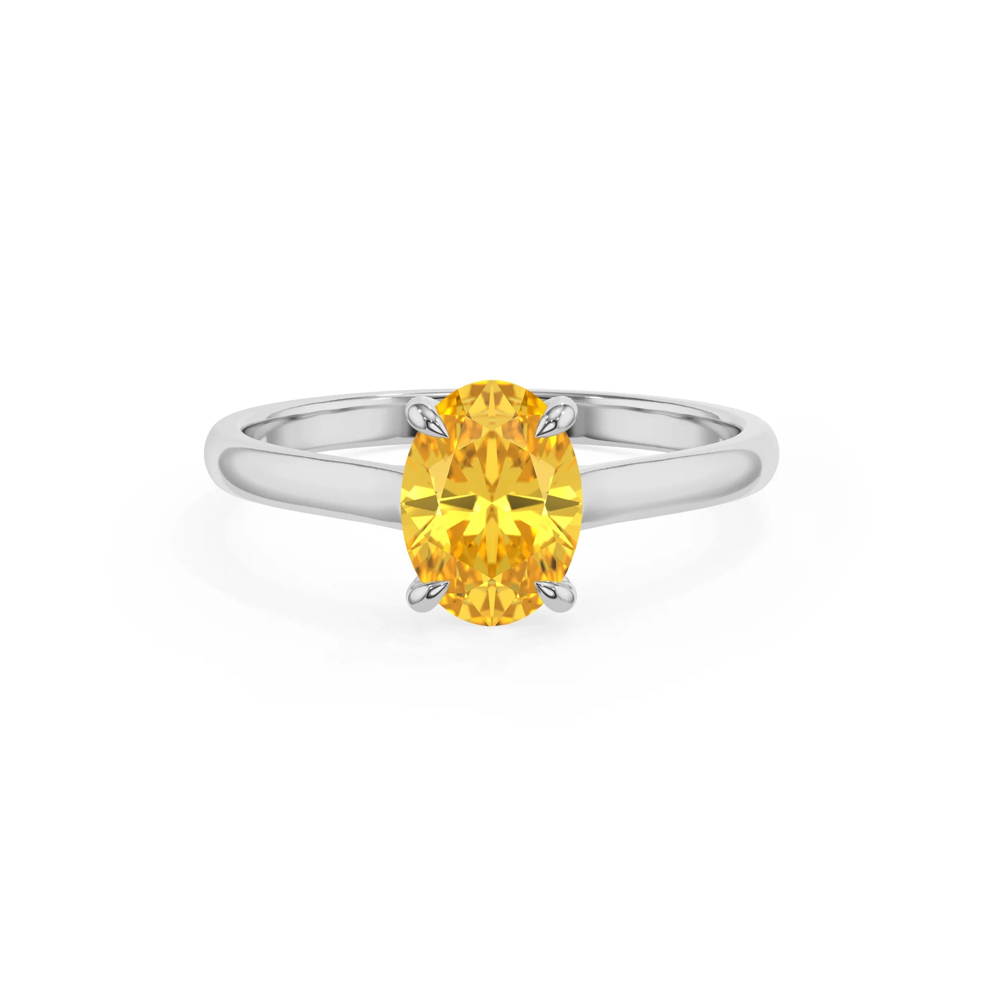 lab grown yellow-sapphire oval solitaire rings in white gold