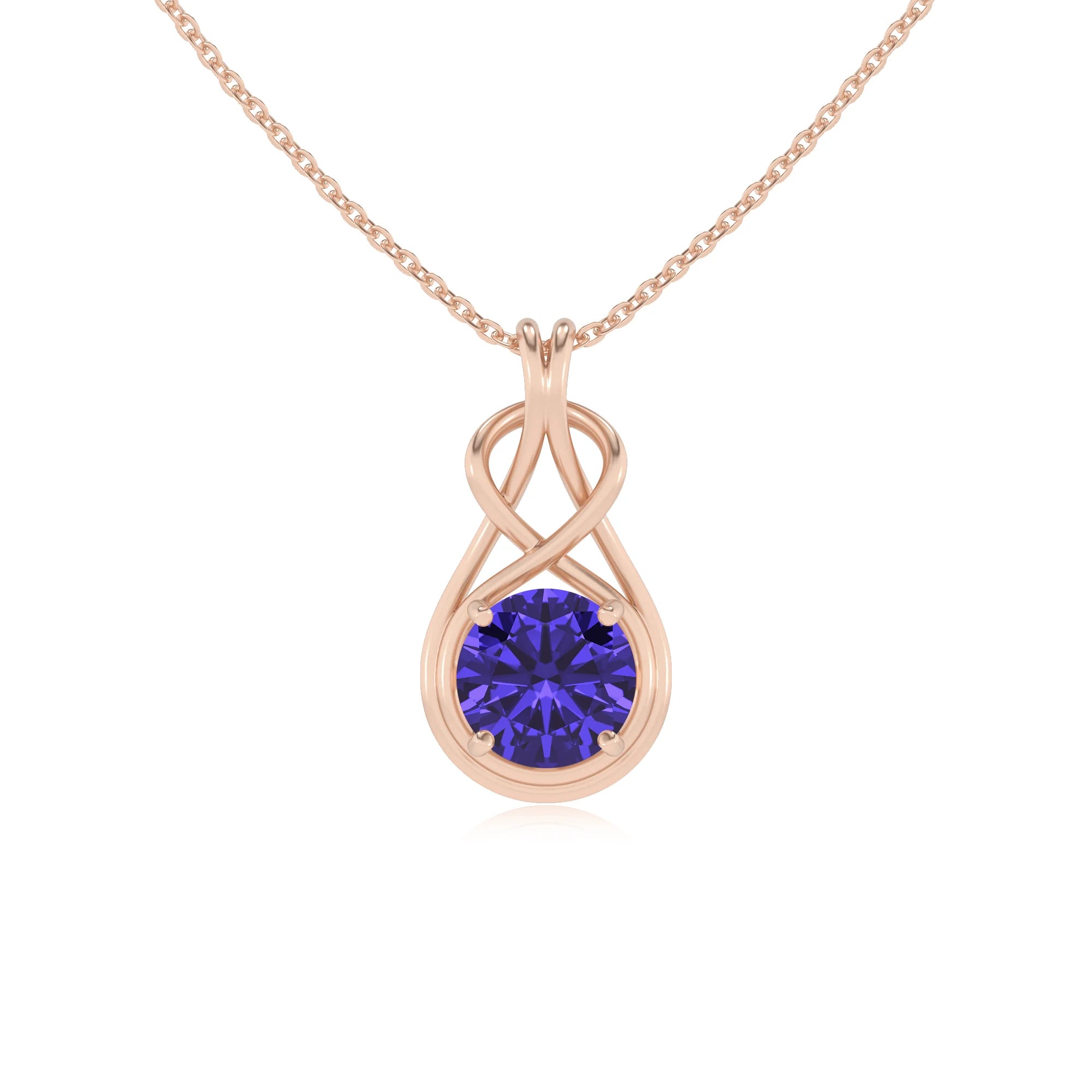 lab grown tanzanite round solitaire necklaces in rose gold