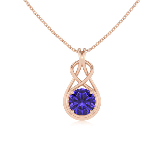 lab grown tanzanite round solitaire necklaces in rose gold
