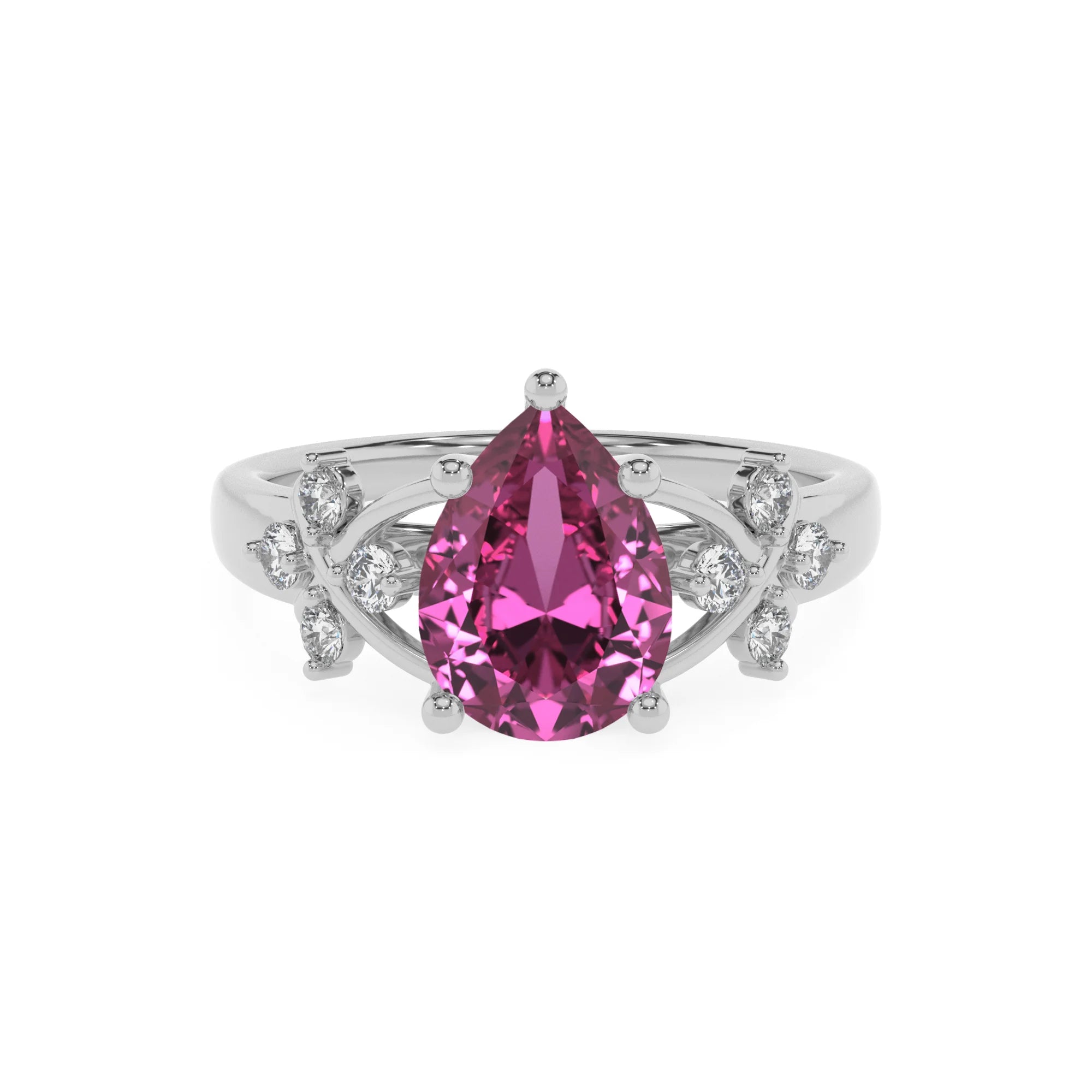 lab grown pink-sapphire pear solitaire rings in white gold
