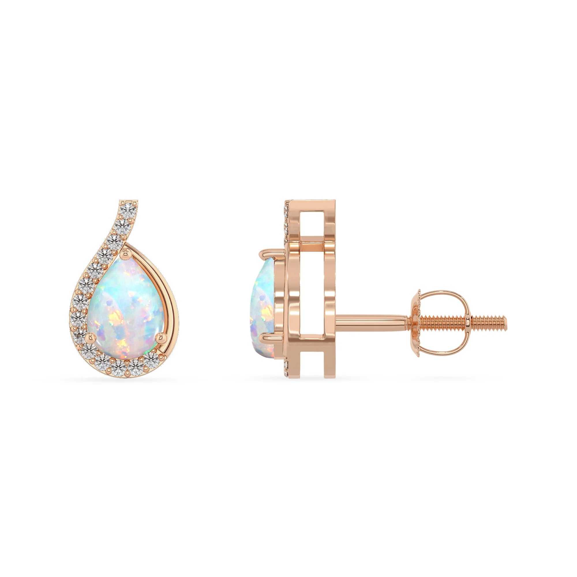 lab grown opal pear stud earrings in rose gold