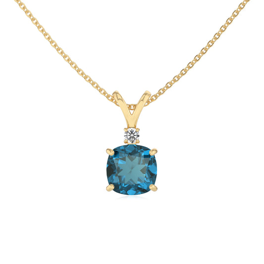natural london-blue-topaz cushion solitaire v-bale necklaces in yellow gold