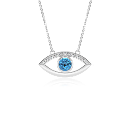 natural swiss-blue-topaz round solitaire necklaces in white gold