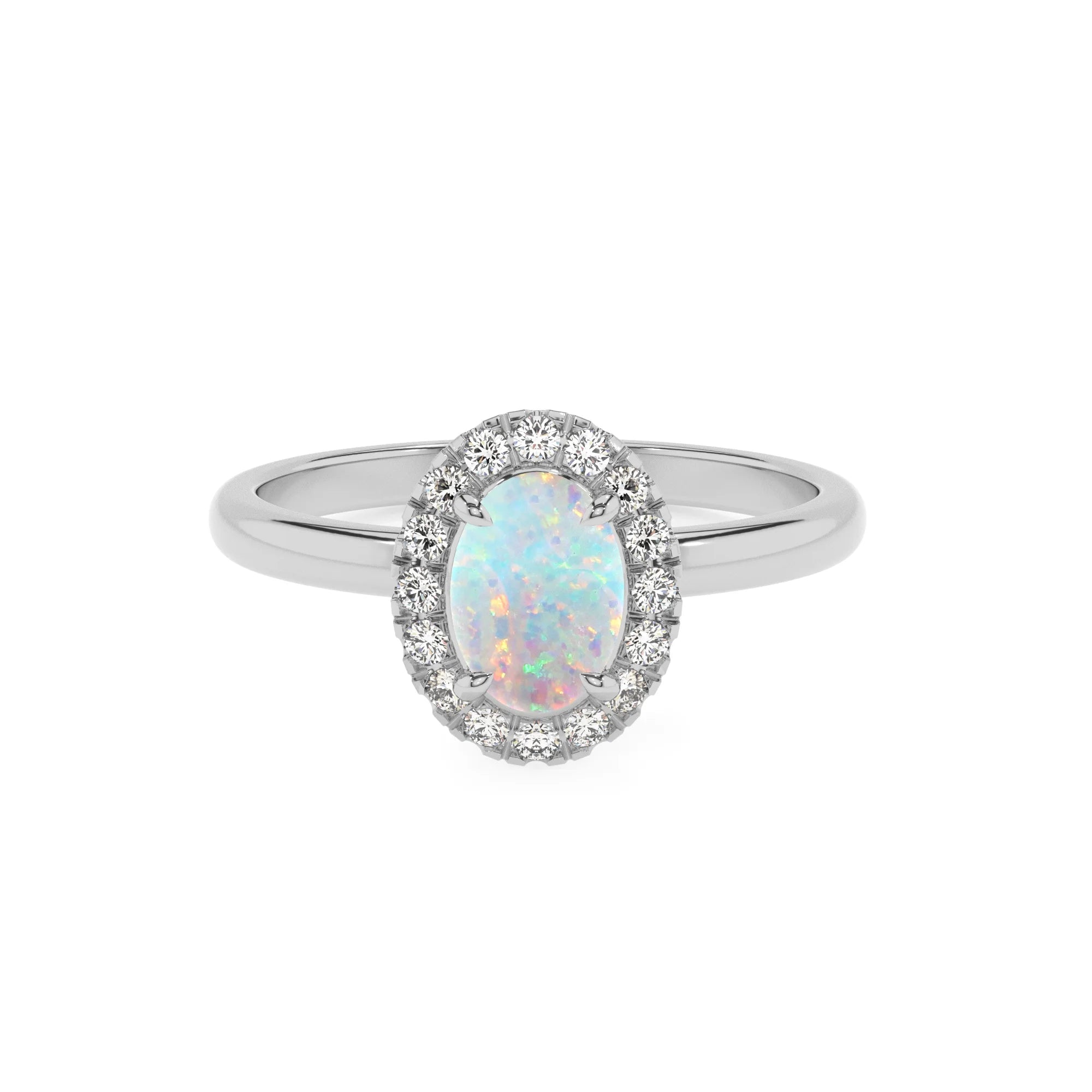 lab grown opal oval solitaire rings in sterling silver