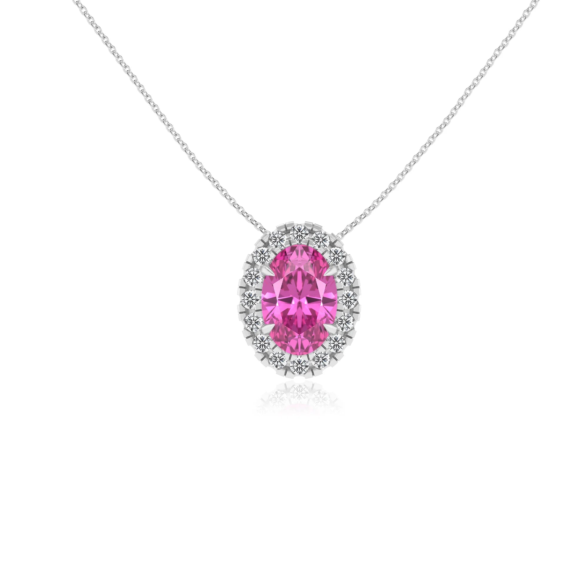 lab grown pink sapphire oval solitaire necklaces in sterling silver