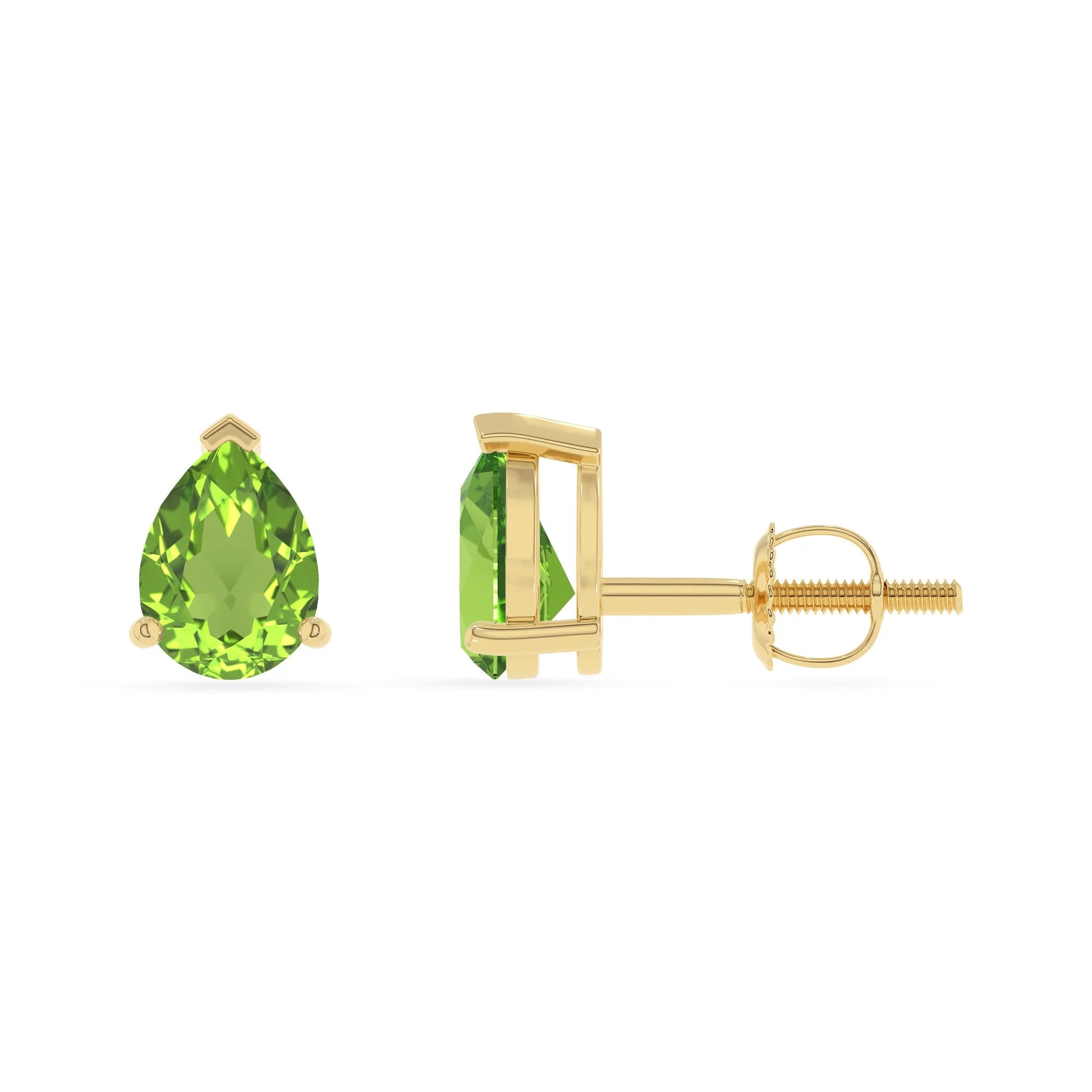 natural peridot pear stud earrings in yellow gold