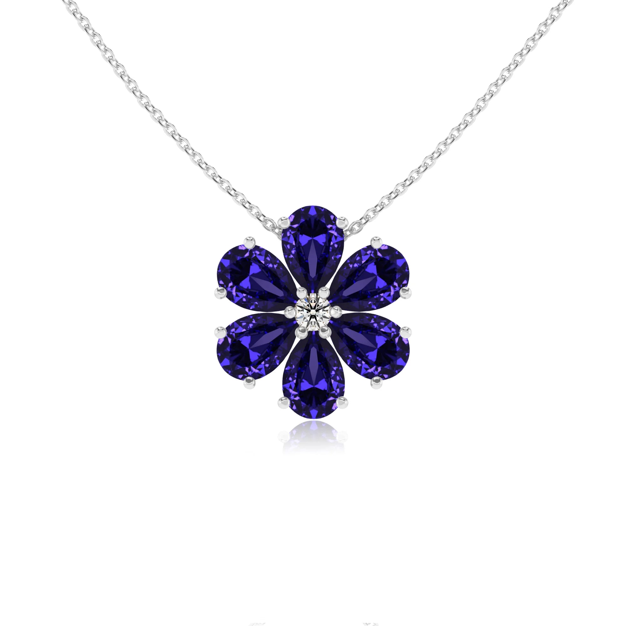 lab grown tanzanite pear solitaire necklaces in white gold