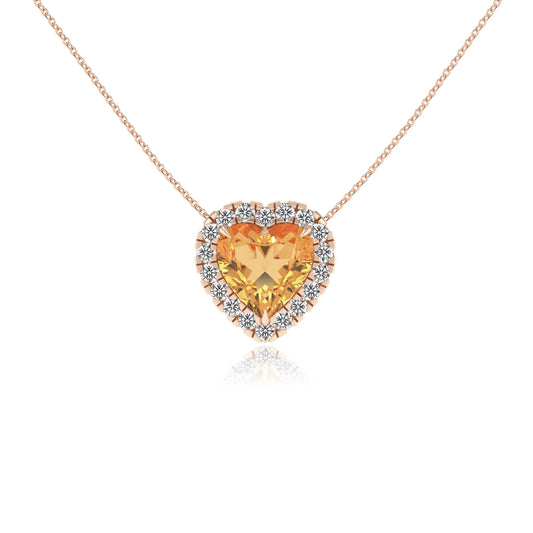 lab grown citrine heart solitaire necklaces in rose gold