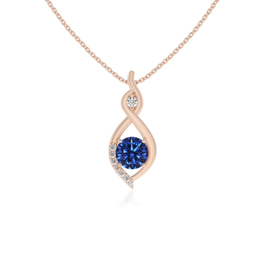 lab grown blue-sapphire round solitaire necklaces in rose gold