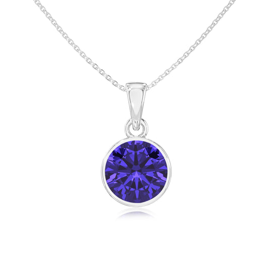 lab grown tanzanite round solitaire necklaces in white gold