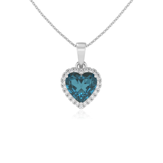 natural london-blue-topaz heart solitaire necklaces in sterling silver