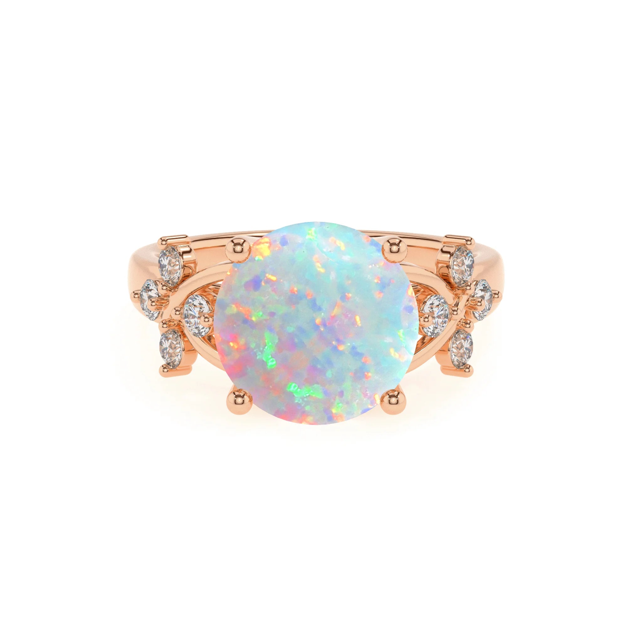 lab grown opal round solitaire rings in rose gold