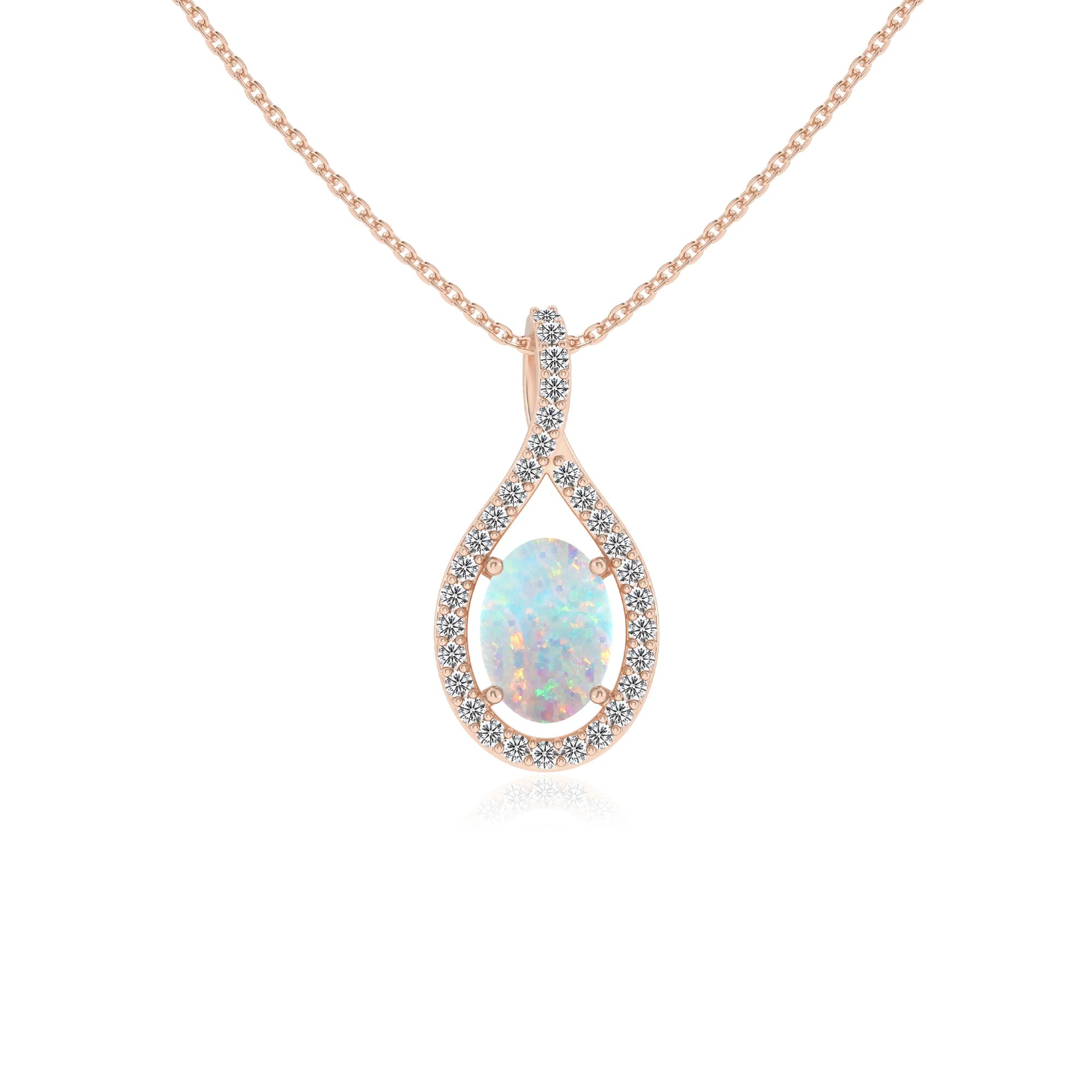 lab grown opal oval solitaire necklaces in rose gold