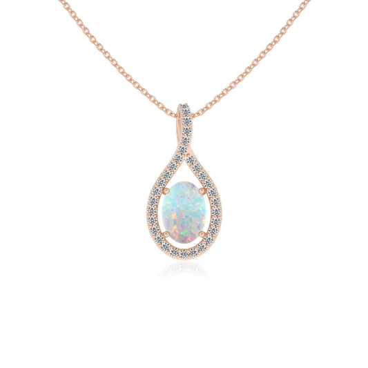 lab grown opal oval solitaire necklaces in rose gold