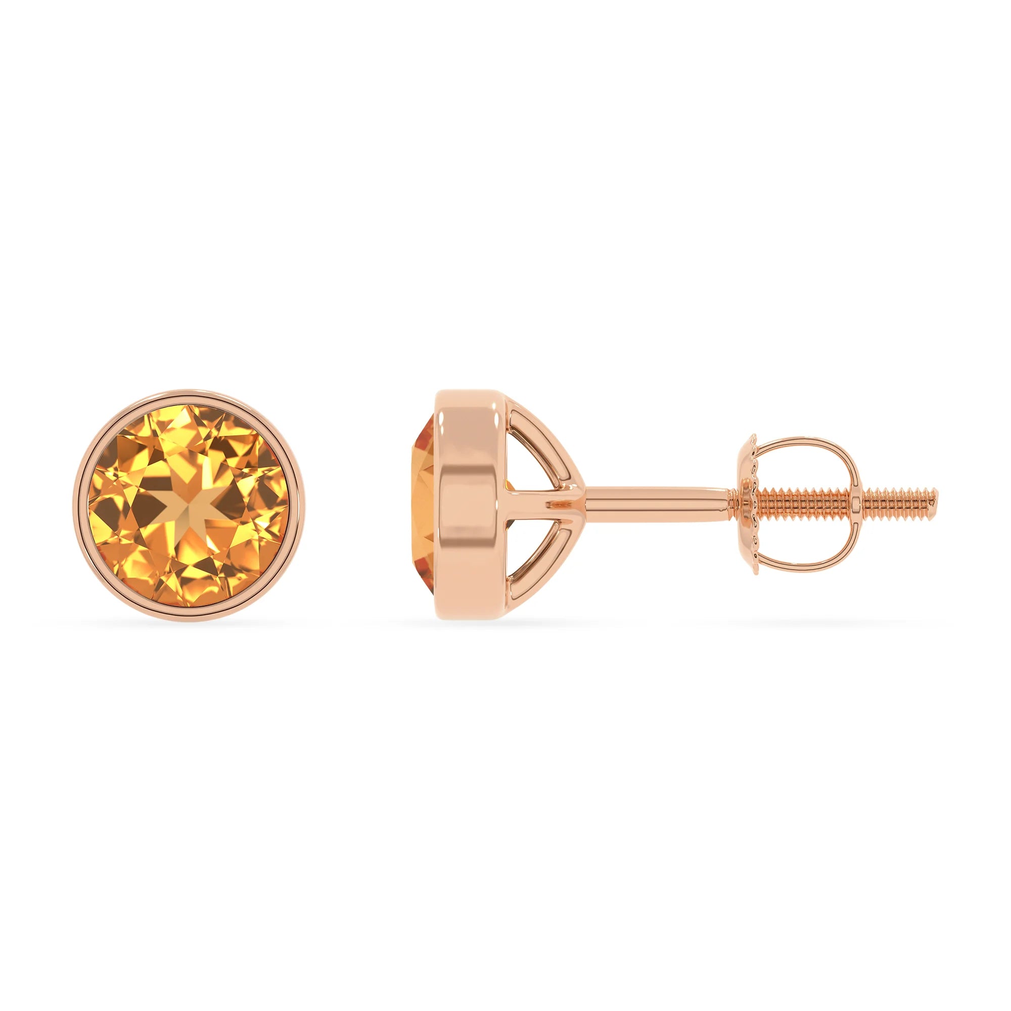 lab grown citrine round stud earrings in rose gold