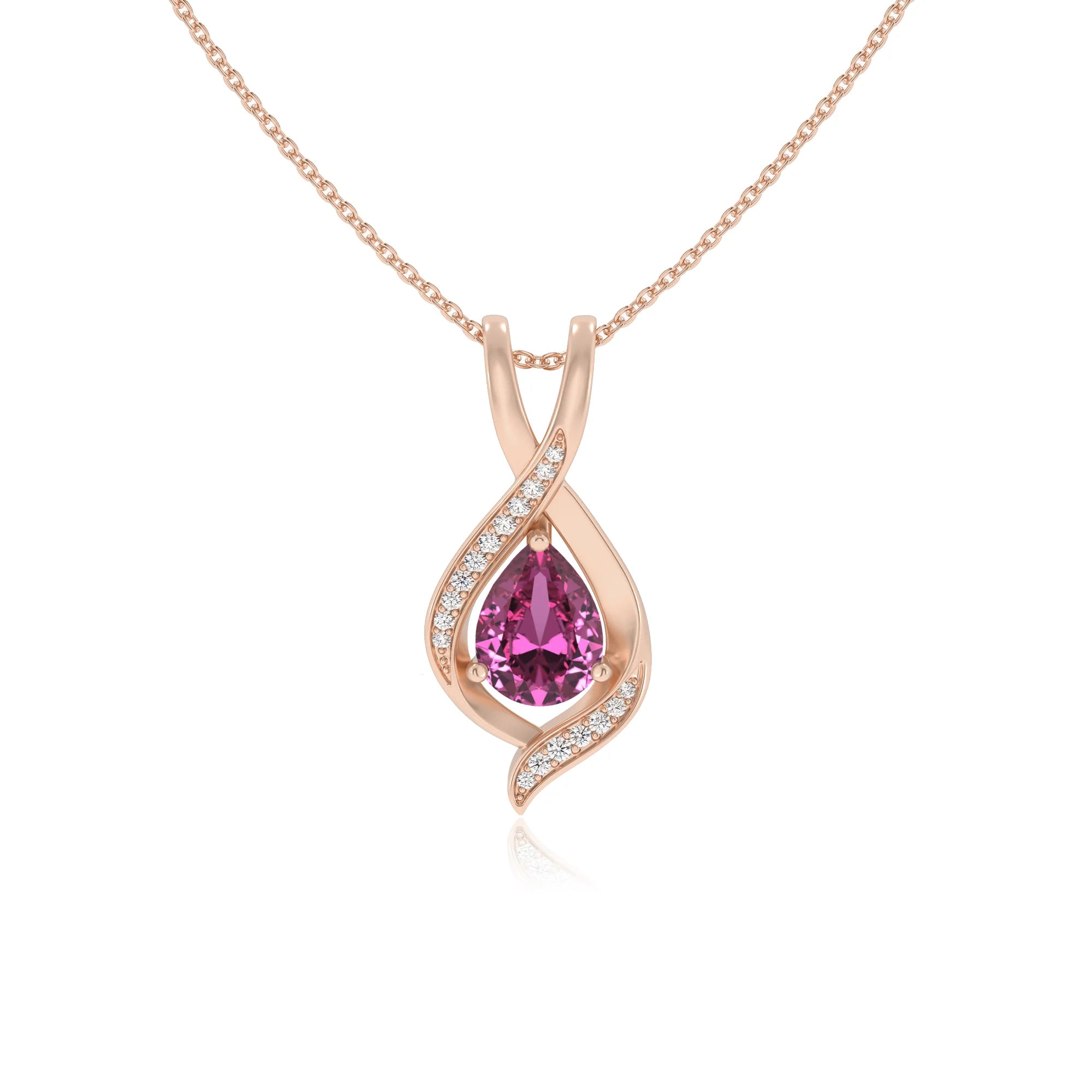 lab grown pink-sapphire pear solitaire necklaces in rose gold