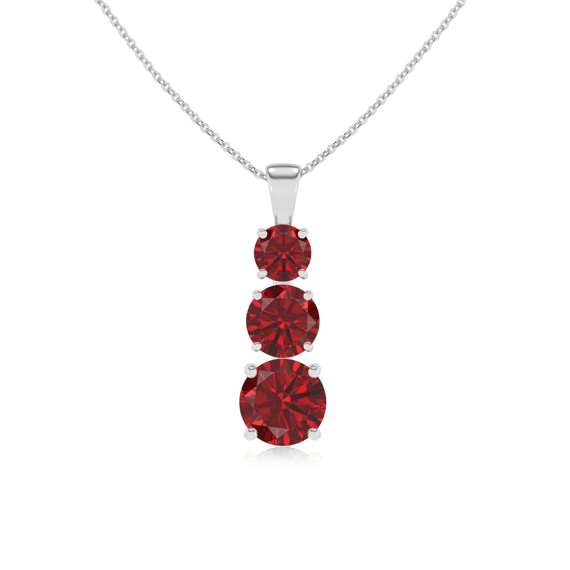 lab grown ruby round bar v-bale necklaces in white gold