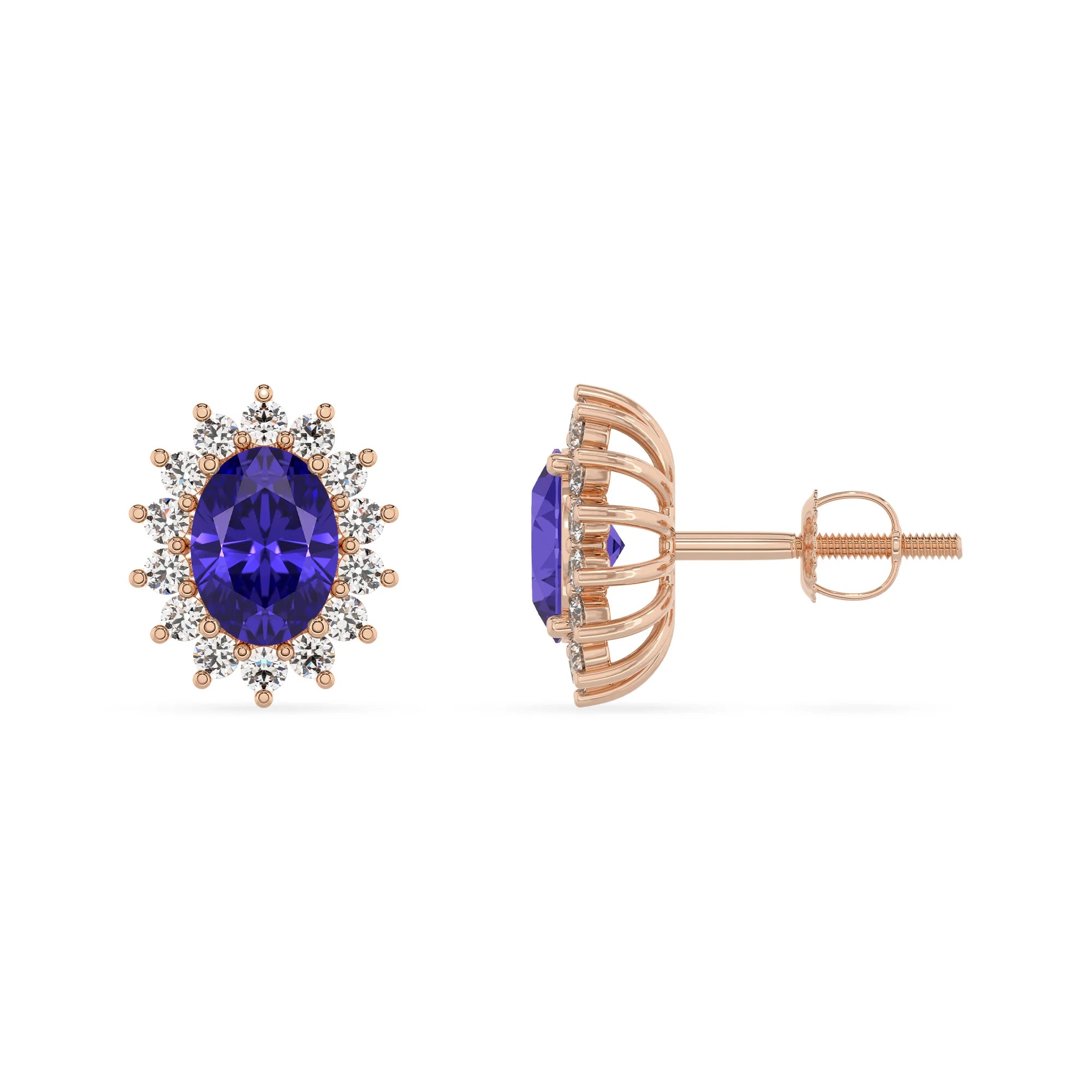 lab grown tanzanite oval stud earrings in rose gold