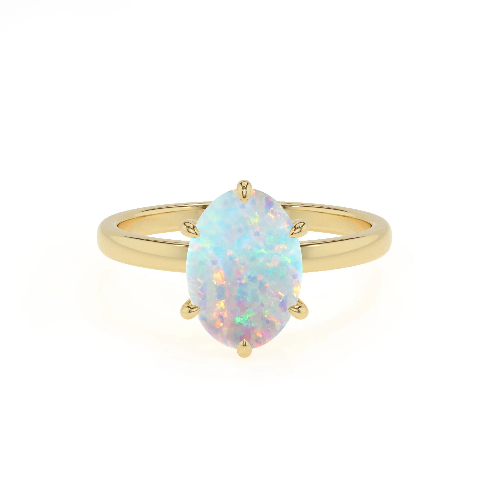 lab grown opal oval solitaire rings in yellow gold