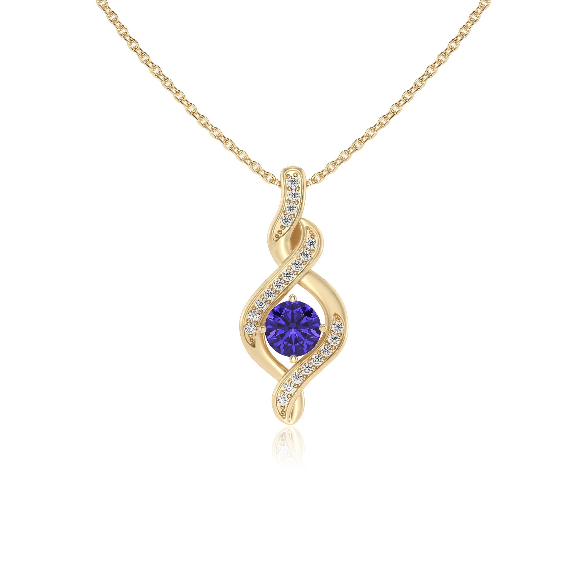 lab grown tanzanite round solitaire necklaces in yellow gold