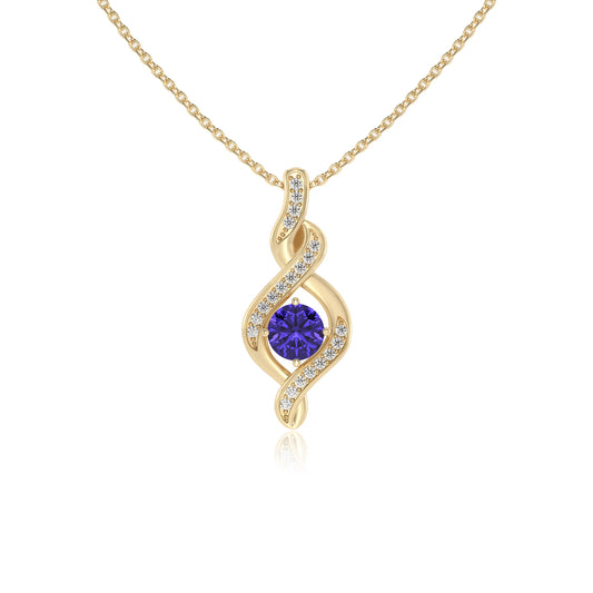 lab grown tanzanite round solitaire necklaces in yellow gold