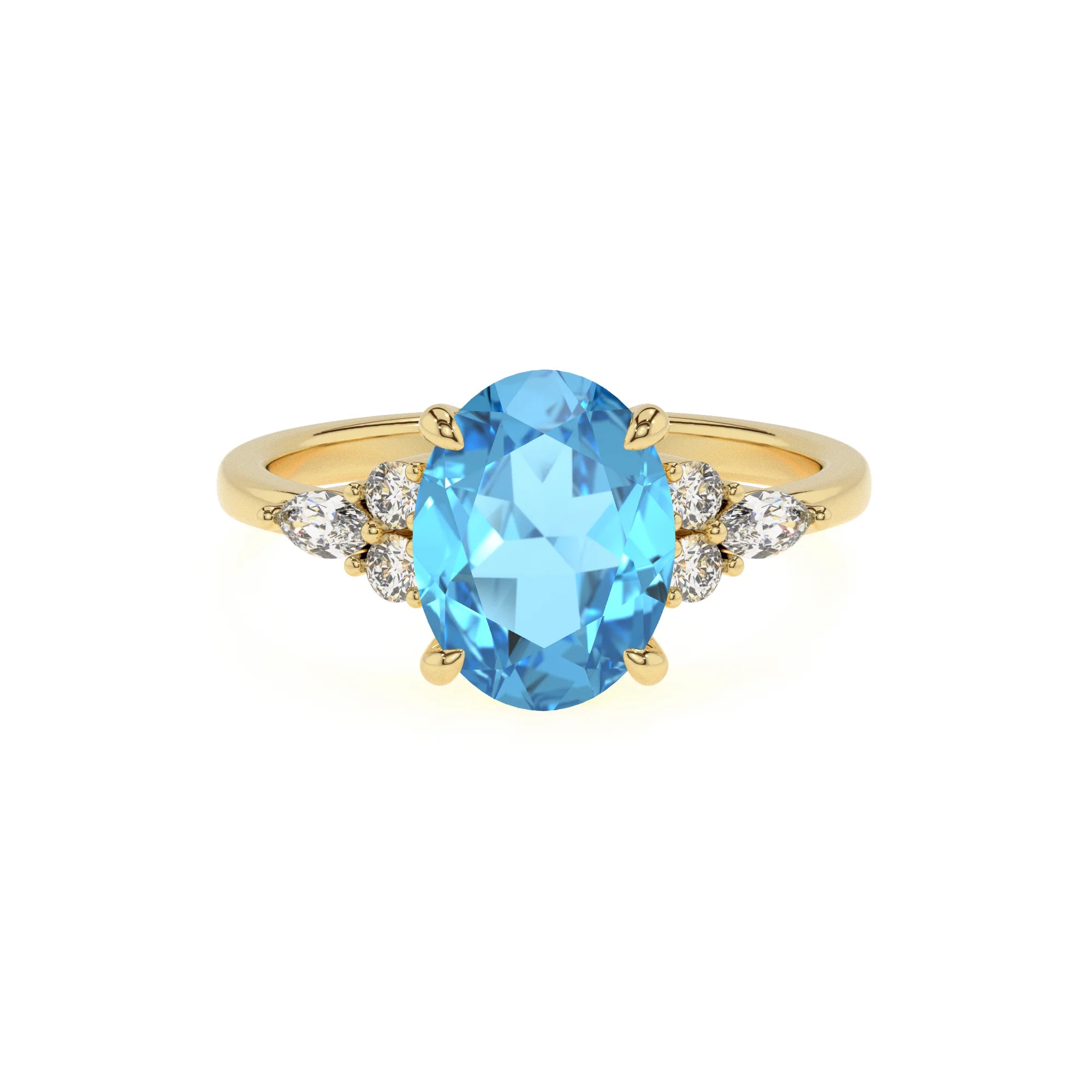 natural swiss-blue-topaz oval solitaire rings in yellow gold