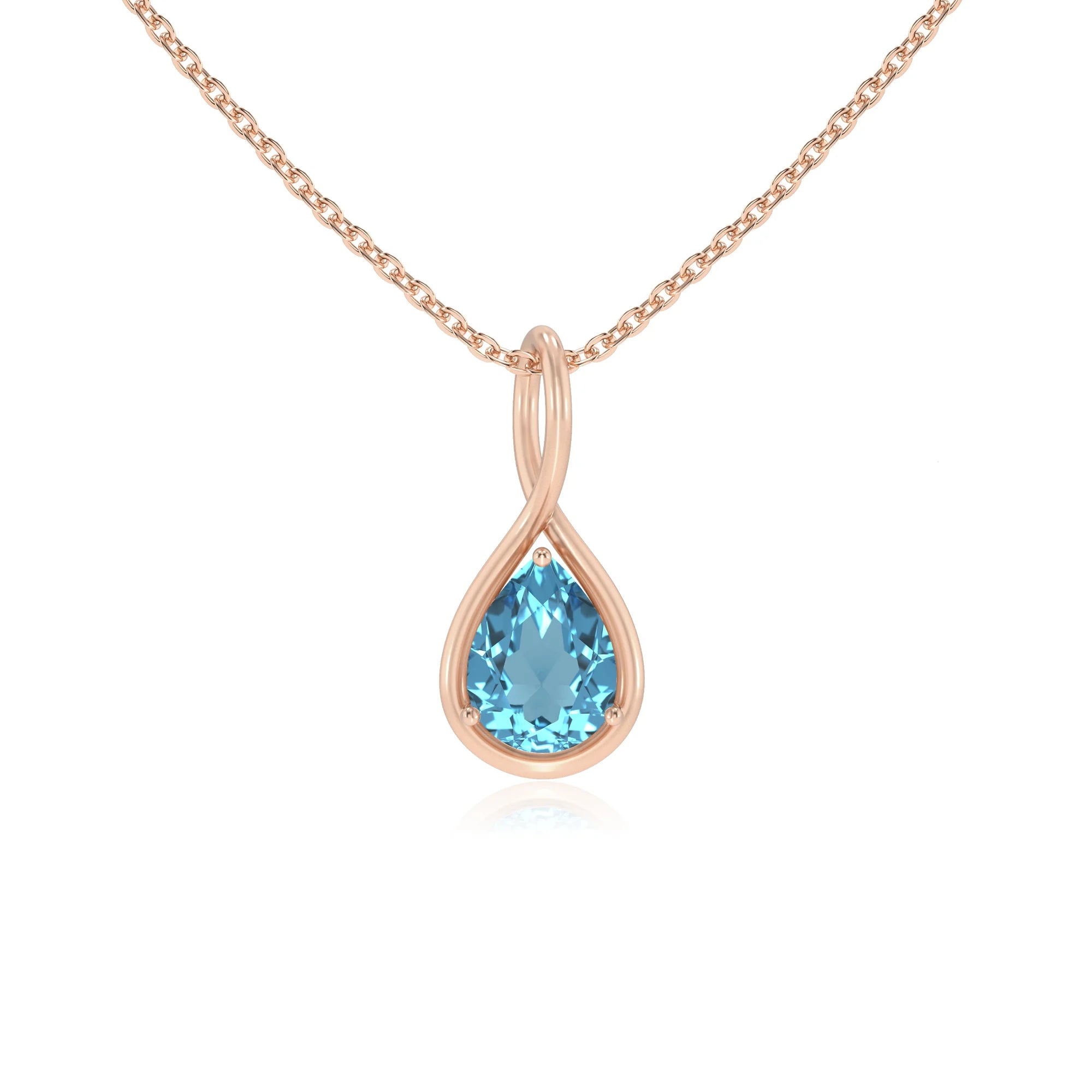 natural swiss-blue-topaz pear solitaire necklaces in rose gold