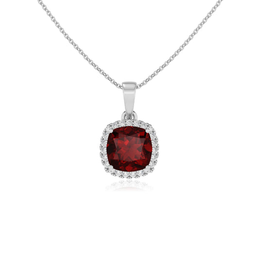 natural garnet cushion solitaire necklaces in sterling silver