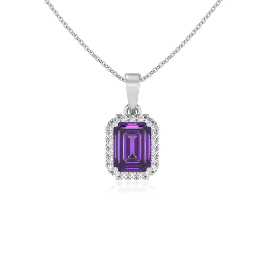 lab grown amethyst emerald cut solitaire necklaces in platinum