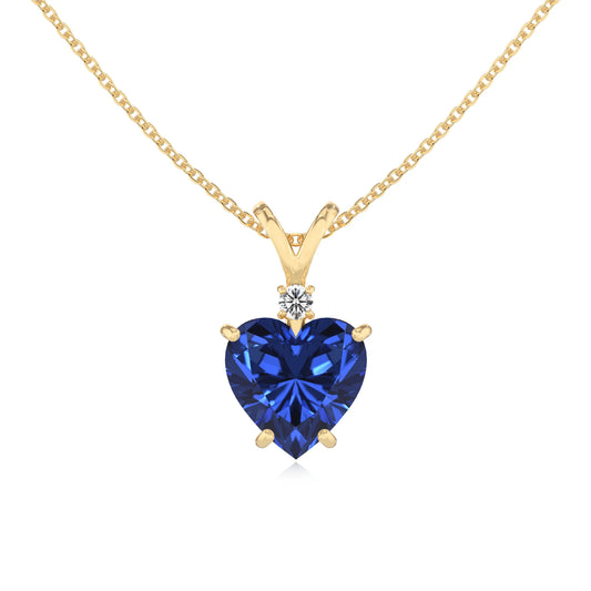 lab grown blue-sapphire heart solitaire v-bale necklaces in yellow gold