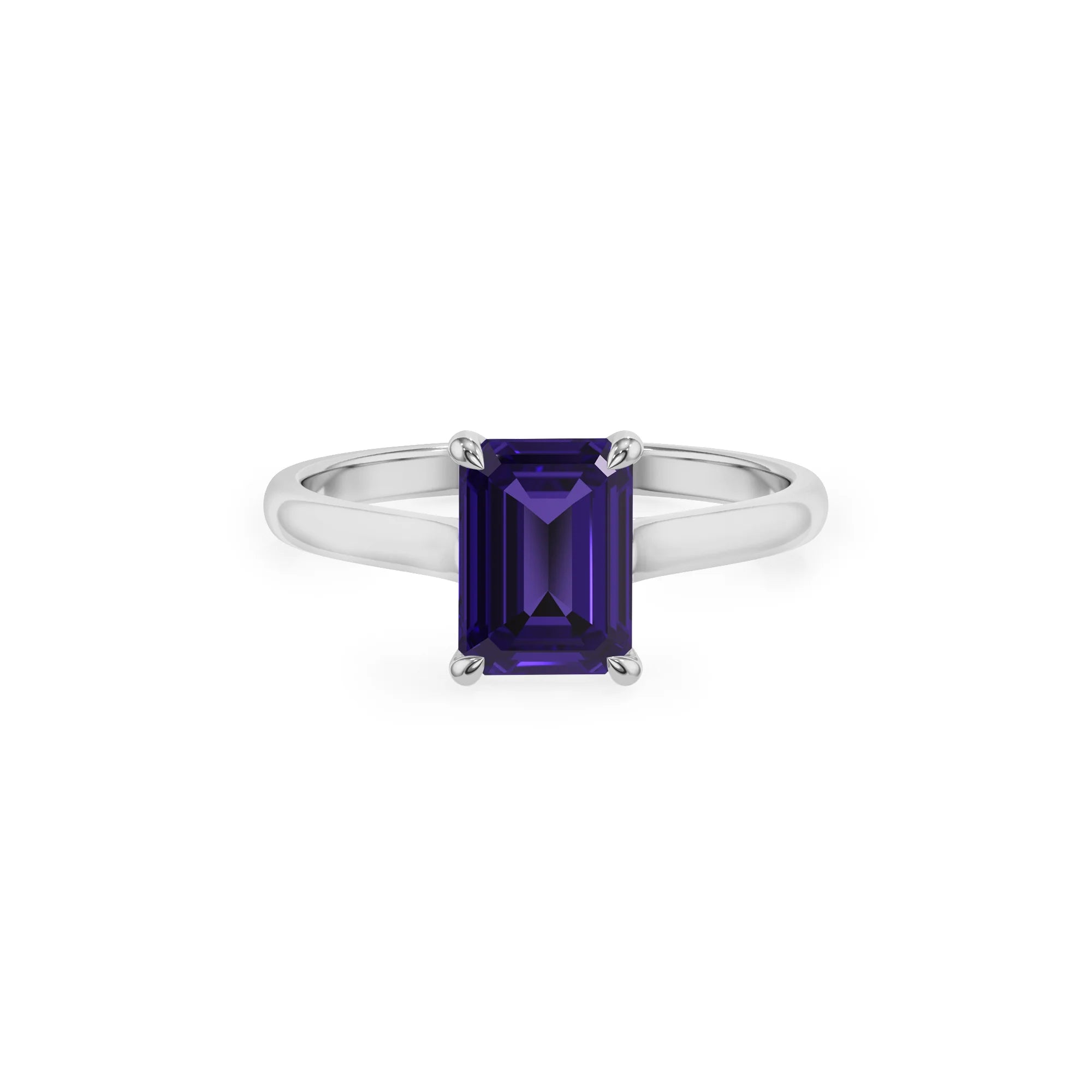 lab grown tanzanite emerald cut solitaire rings in white gold