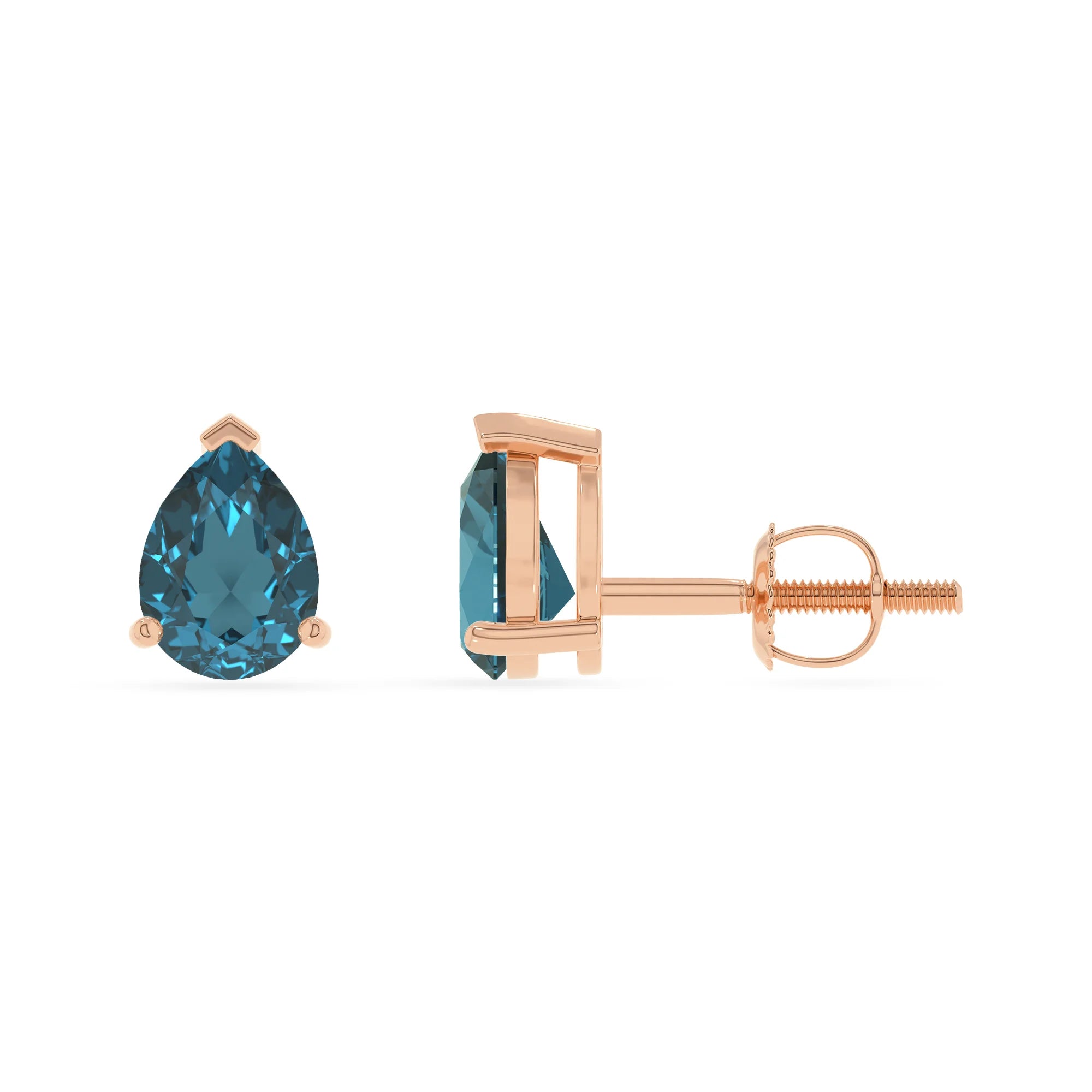 natural london blue topaz pear stud earrings in rose gold