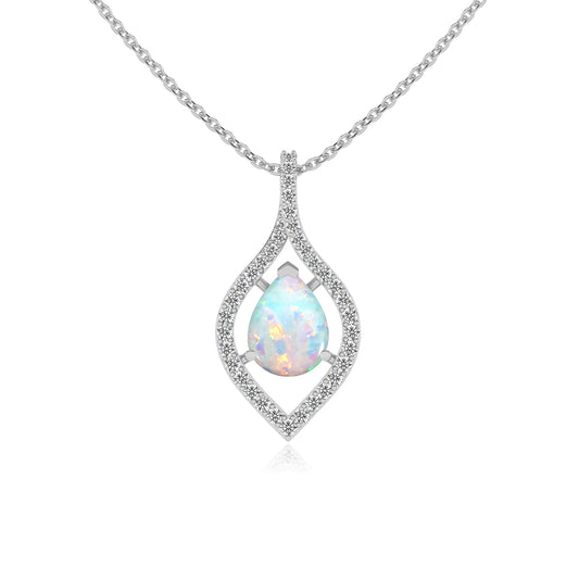 lab grown opal pear infinity necklaces in white gold