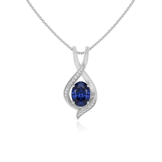 lab grown blue-sapphire oval solitaire necklaces in white gold
