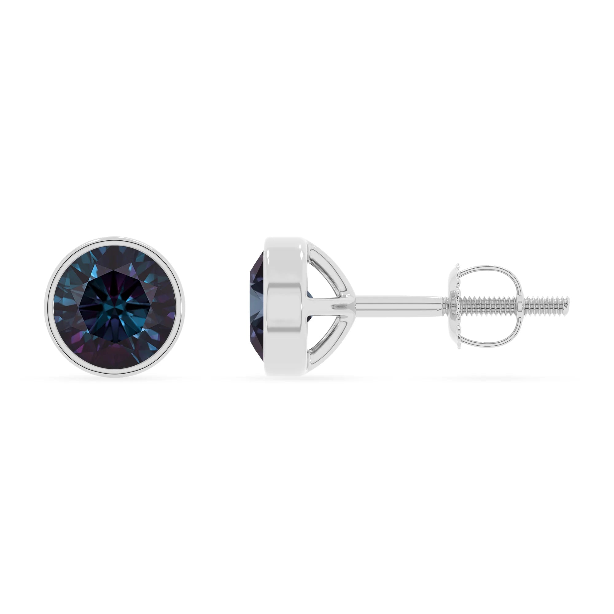 lab grown alexandrite round stud earrings in white gold