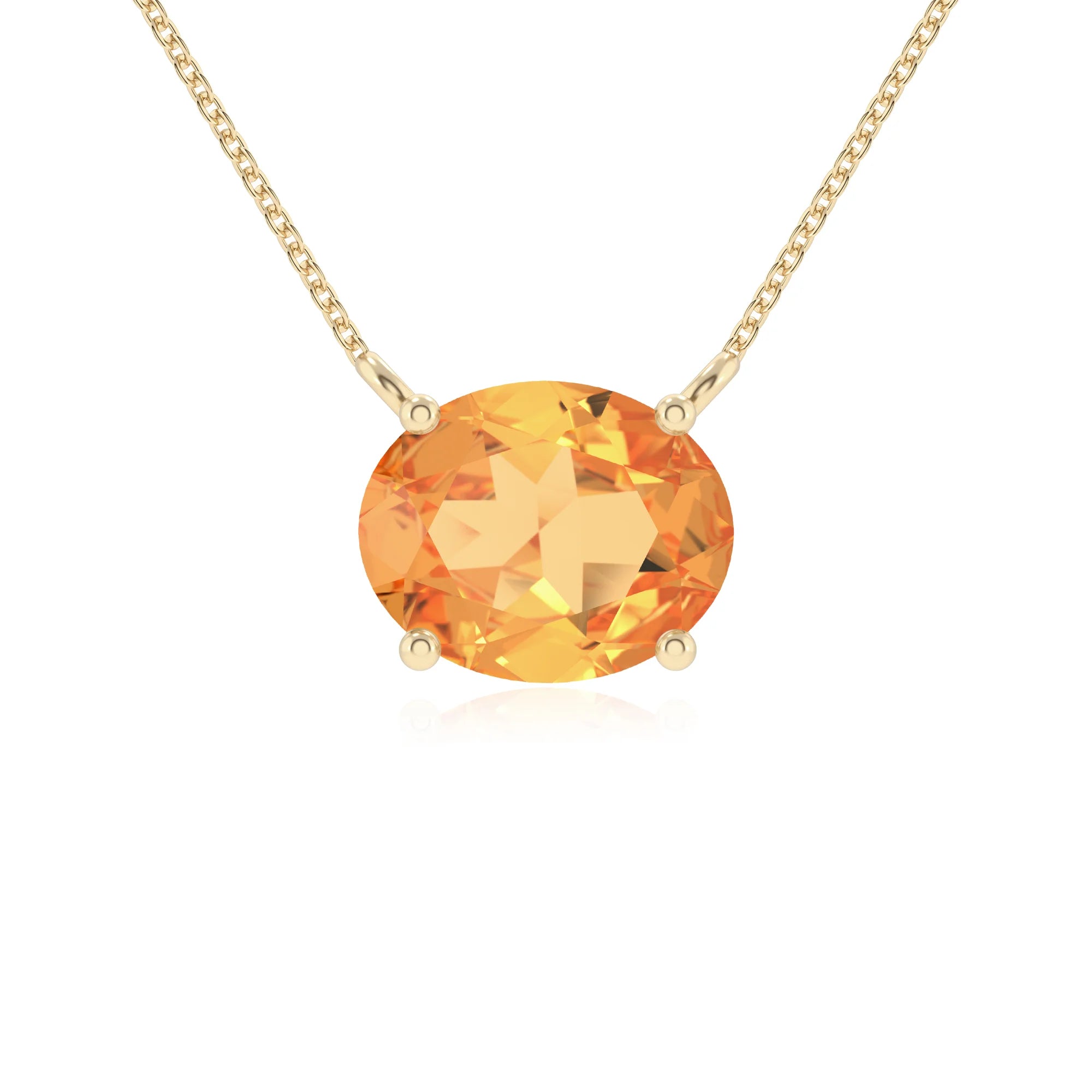 lab grown citrine oval solitaire necklaces in yellow gold