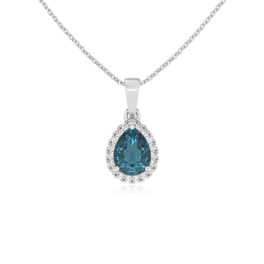 natural london-blue-topaz pear solitaire necklaces in sterling silver